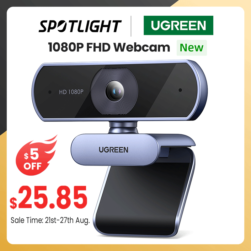UGREEN Webcam USB 1080P HD Mini, kamera Web komputer Laptop mikrofon ganda untuk Youtube Zoom panggilan Video 2K