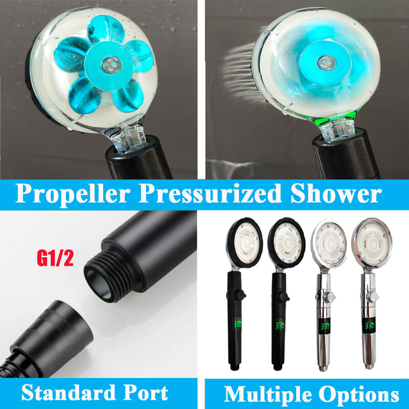 Digital Temperature Display LED Shower Head 3/7 Colors Changes High Pressure Shower Head Turbo Bathroom Hand Showerhead Nozzle