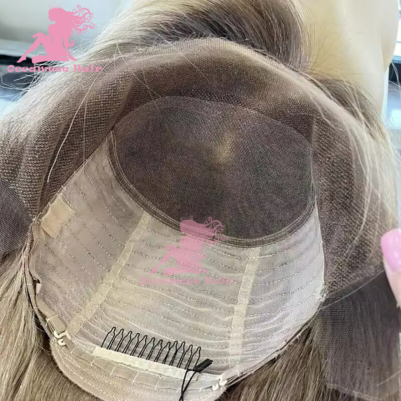 Bezklejowe ludzkie włosy peruka na koronce popielata blond 13x6 peruki typu Lace front dla kobiet proste brazylijskie włosy Remy Trans