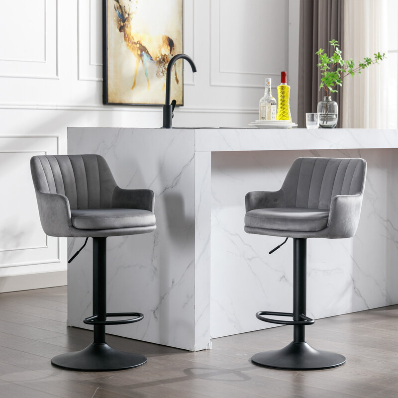 Taburetes de Bar ajustables con respaldo y reposapiés, elegantes sillas de barra de altura de mostrador para uso en cocina y Pub, color gris