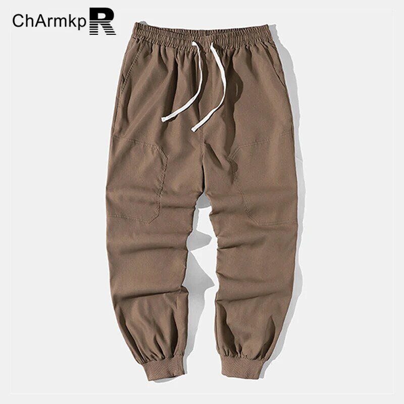 Letnie ChArmkpR 2024 męskie długie spodnie z elastyczną talią luźny krój casualowe patchworkowe luźne spodnie ze sznurkiem spodnie w stylu Vintage