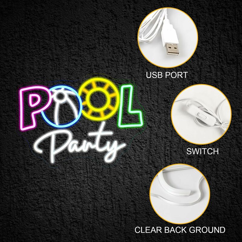 LED Neon Sign for Room Wall Decor, Pool Party, USB Powered, Acrílico para Piscina, Decoração de festa de aniversário, Quarto Art Logo Decor
