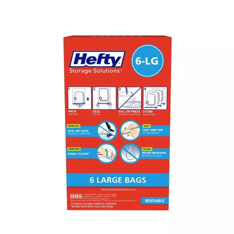 Hefty-SHRINK-PAK, 6 bolsas grandes de almacenamiento al vacío