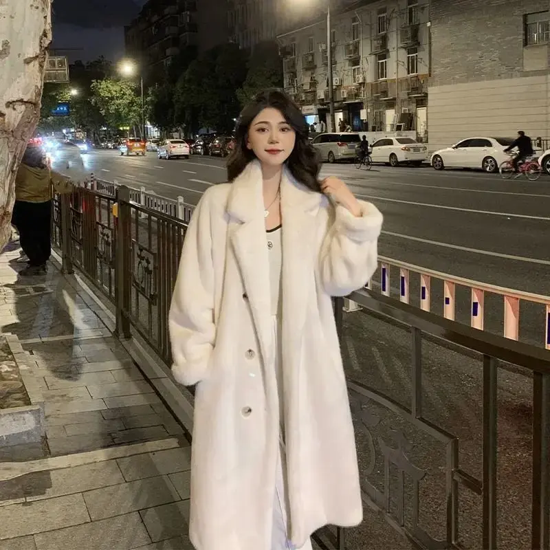 Abrigos largos gruesos de piel sintética para mujer, Chaquetas de imitación de visón coreano, abrigos de alta calidad, Chaquetas peludas elegantes de lujo, Invierno