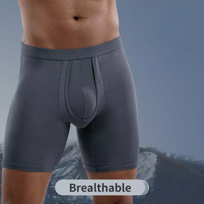 Roupa interior masculina com formato único, cueca super longa, boxers de ginástica antifricção, calcinha elástica modal