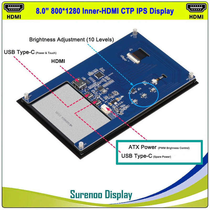 Емкостная сенсорная панель 8,0 дюйма, 800*1280, HDMI, для Orange Pi RaspBerry Pi