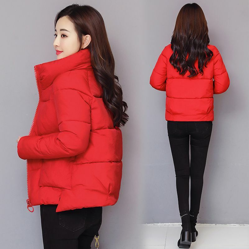 Women's Cotton-Padded Jacket with Zipper and Adhesive Cloth, Loose Fit, Short, Korean Style, Trendy, New