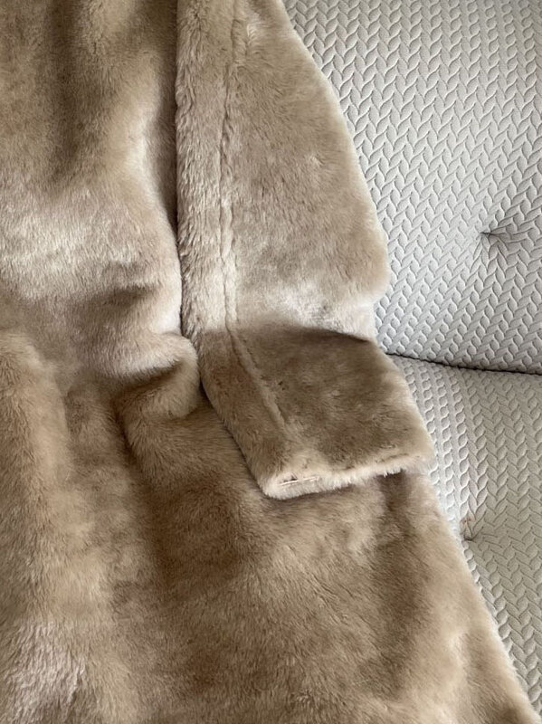 Abrigo largo de piel con solapa, abrigo holgado con doble botonadura, diseño cálido y cómodo, novedad de invierno, 2023, 1103
