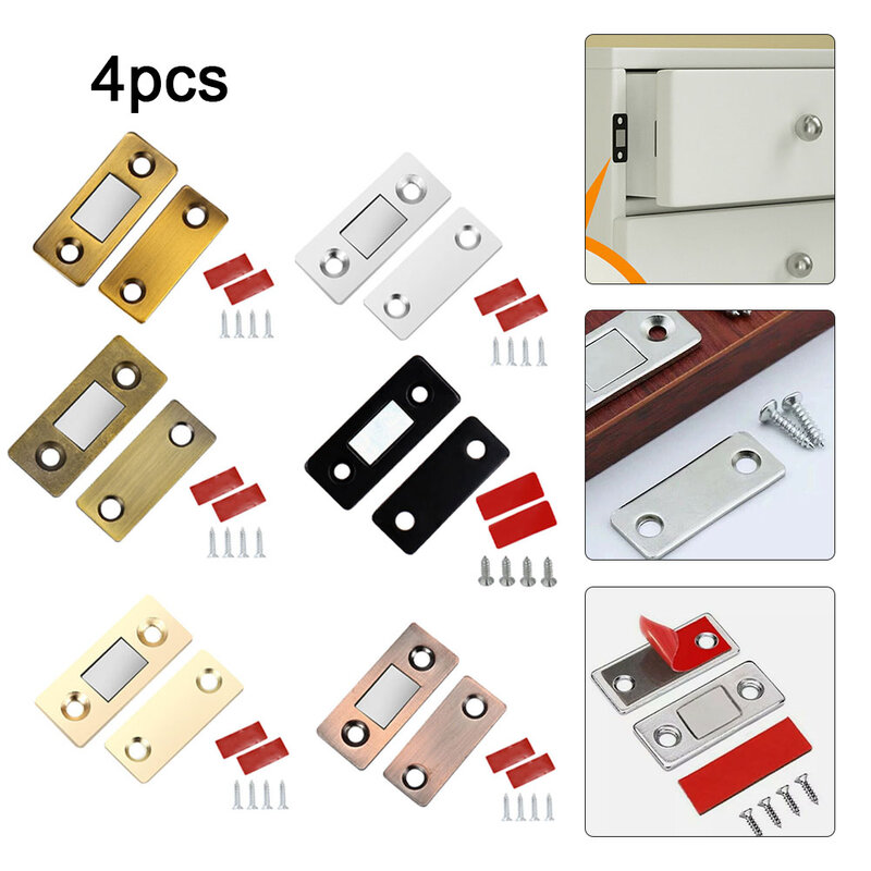 4 Sets Cabinet Door Locks Hole-free Invisible Magnet Door Suction Cabinet Strong Magnetic Attractor 42*32mm Orrosion-resistant