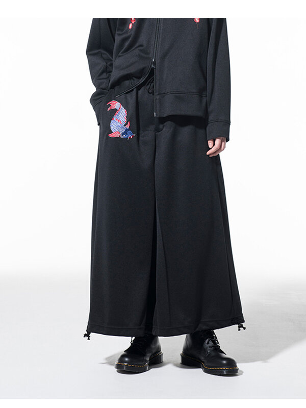 Yohji-pantalones de pierna ancha con bordado de carpa para hombre, pantalón de gran tamaño, con cordón, Unisex