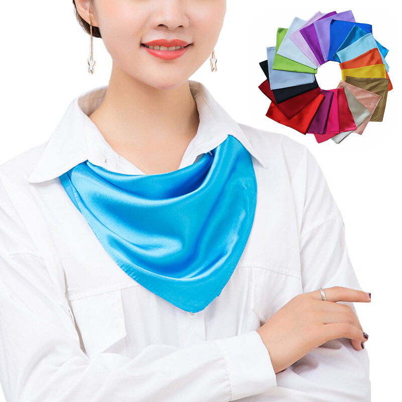 ผ้าพันคอผืนเล็กผ้าพันหัวผ้าพันคอสี่เหลี่ยมจัตุรัสสีทึบใหม่สำหรับผู้หญิงขนาด60ซม. ฤดูใบไม้ผลิ syal Sutra สีพื้น