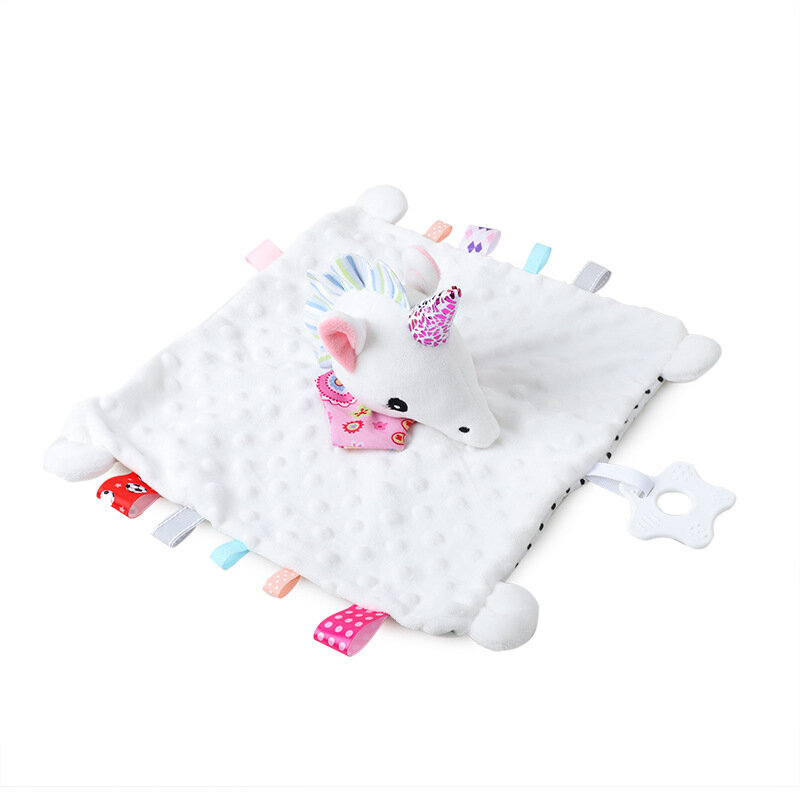 Kocyk dla niemowląt z metkami gryzak miękki pluszowy noworodek śpiące lalki moda dziecięca zabawka do spania smoczek uspokajający śliniaki na ręczniki