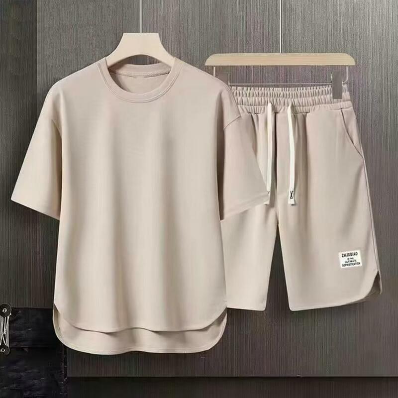 T-Shirt Shorts Set Herren Sommer Casual Outfit Set O-Ausschnitt Kurzarm T-Shirt mit elastischen Kordel zug Taille breites Bein für stilvolle