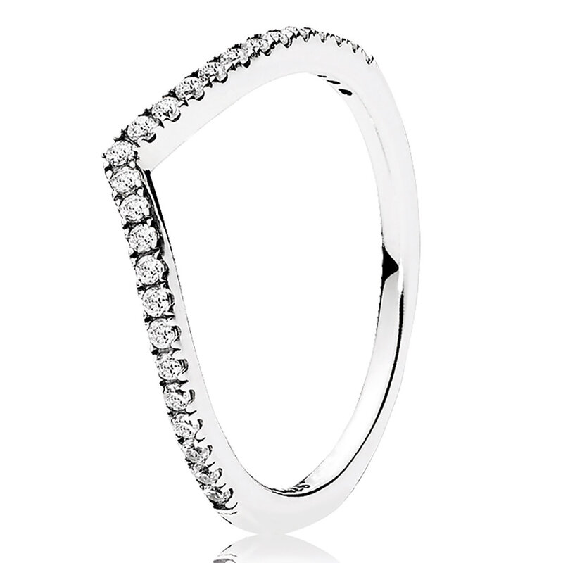 Anel autêntico de prata esterlina 925 para mulheres, rosa, dourado, brilho, osso do desejo, cristal, jóias da moda, presente