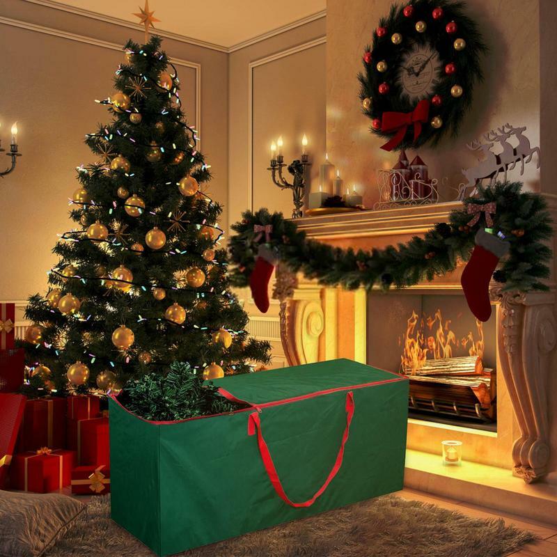 Tas penyimpanan pohon Natal lipat, tas kain Oxford, karangan bunga dekorasi Natal untuk menyimpan karangan bunga peralatan Natal, penyimpanan rumah