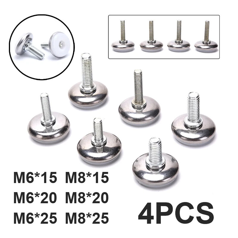 4 buah alas furnitur logam antiselip, alas kaki kabinet meja sekrup M6 M8 bantalan kaki dapat disesuaikan 15mm-25mm