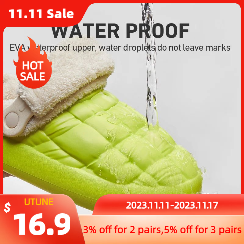 UTUNE Women Slippers Waterproof Removable Insole Men's Winter Home Shoes Soft Anti-slip Flats Shoes Two Wear Ways Warm In Home