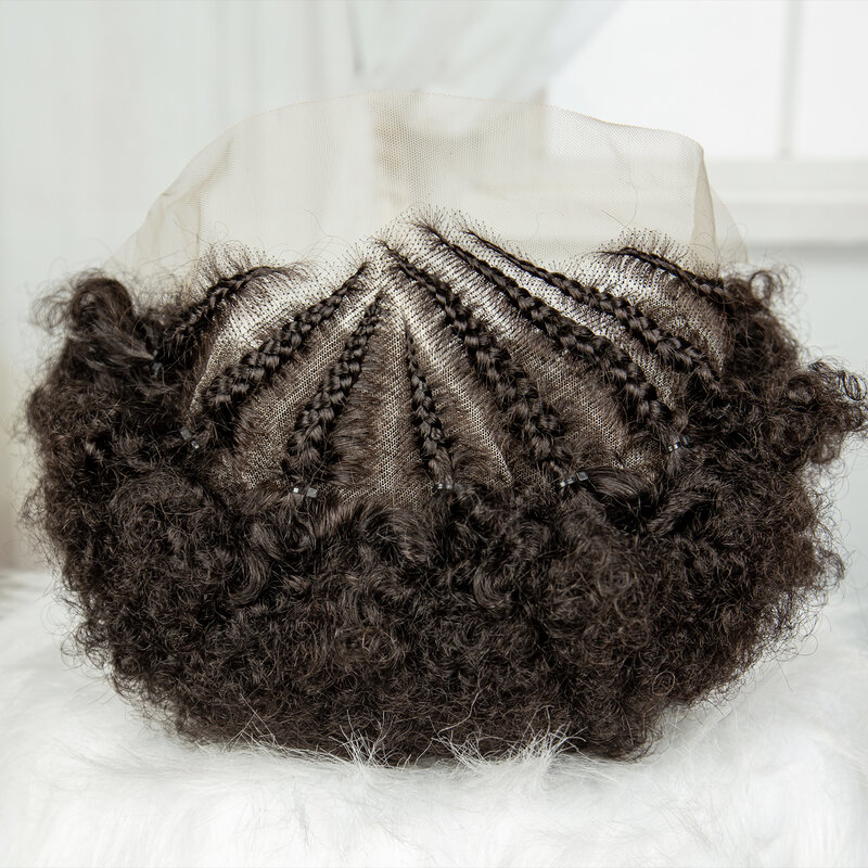Perruques de cheveux humains afro crépus bouclés avec tresses pour femmes, dentelle transparente HD, perruque courte rebondisnoyaux Bob, densité 250%, 6 po, 13x4