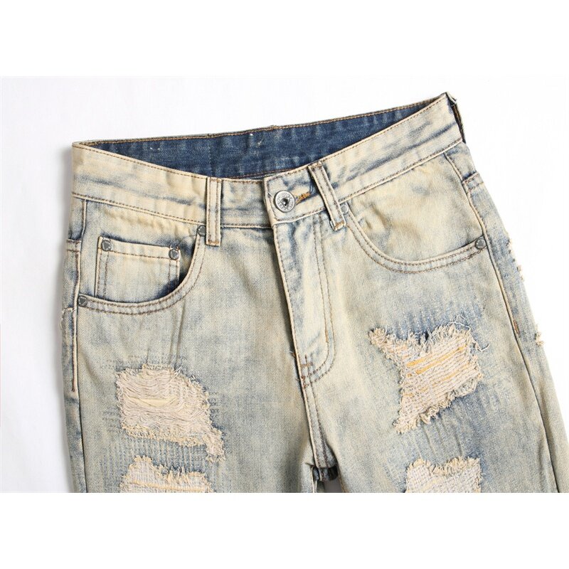 Рваные джинсы Scrape Мужские Винтажные ностальгические цветные уличные тренды в стиле панк модные облегающие байкерские обтягивающие брюки