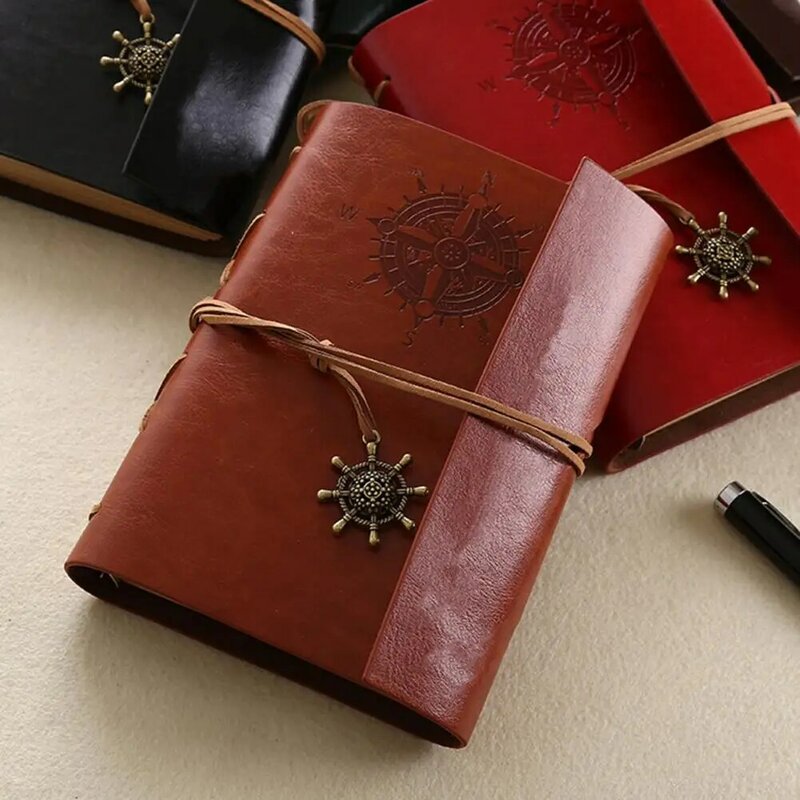 A6 Note Book Retro Spiral Notebook Diary Notepad Thickened Paper with Bandage Pirate Anchors PU Leather Notepad Stationery