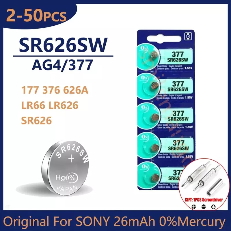 Asli untuk baterai tombol SONY AG4 377 SR626SW SR626 177 376 626A LR66 LR626 Cell Coin Alkaline baterai untuk jam jam mainan