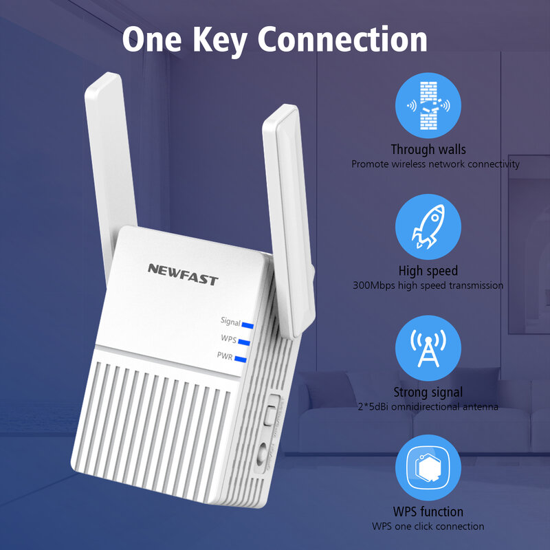 WiFi Range Extender Roteador, 2.4Ghz, 300Mbps, Roteador WiFi, Amplificador, Antena para cobertura WiFi 5000sq