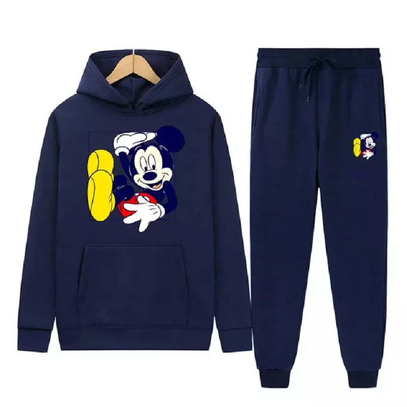 Disney Mickey modna strój sportowy bluza z kapturem z nadrukiem + spodnie 2 sztuki zestaw wiosennych i jesiennych animacji dla mężczyzn i kobiet