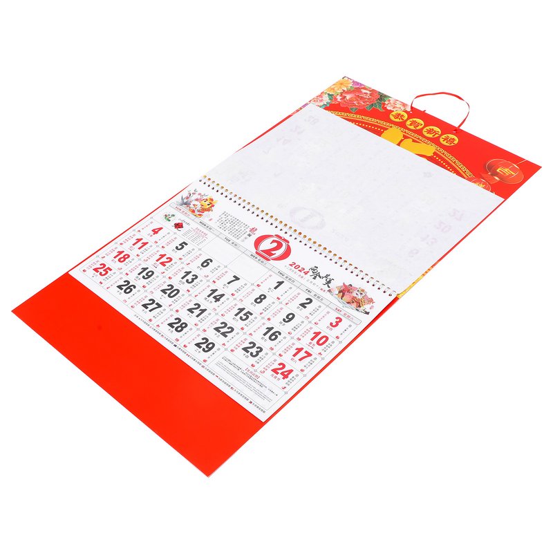 Calendario de pared para el hogar, colgante de estilo tradicional chino, mensual, oficina con impresión clara, 2024