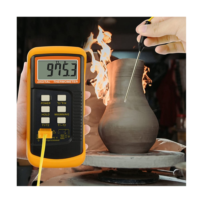 Digital K-Type Thermocouple Thermometer (-50-1300°C) with Dual Channels 4 Probes Handheld High Temperature