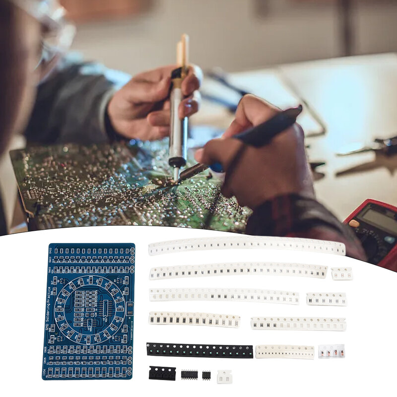 125 buah papan latihan komponen solder, kit elektronik komponen listrik lampu air berputar