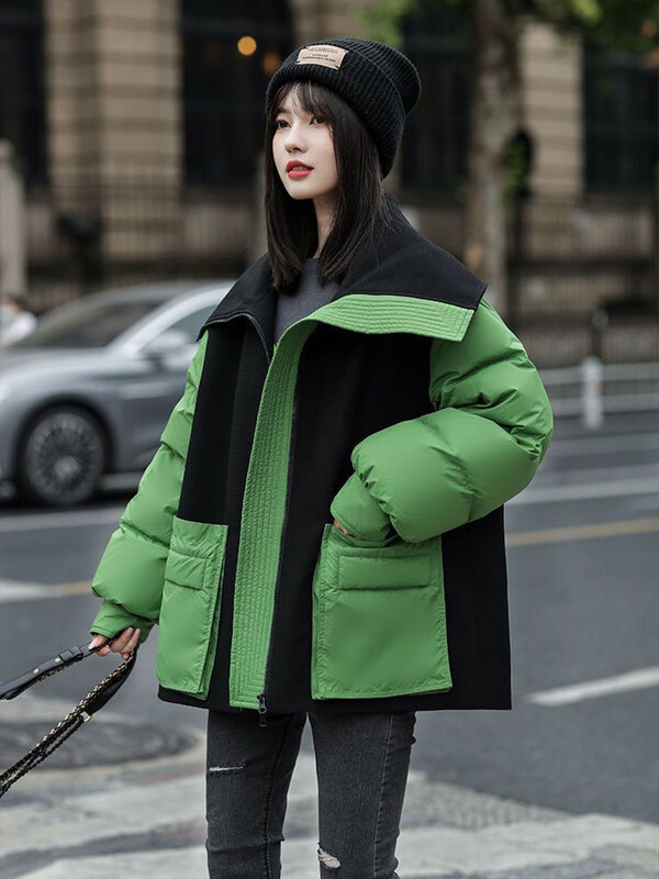 2023 Winter Frauen neue koreanische verdicken warme Jacken weibliche Langarm Patchwork Mäntel Damen weiße Ente Daunen lässige Oberbekleidung