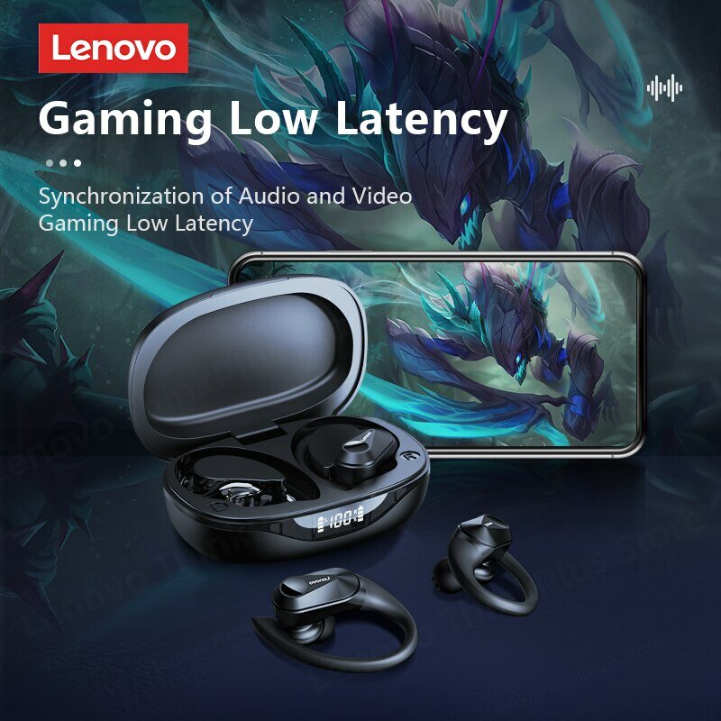 Lenovo LP75 earphone Bluetooth 5.3 TWS nirkabel, headphone olahraga tampilan LED Digital HiFi Stereo pengurang kebisingan earbud Gaming