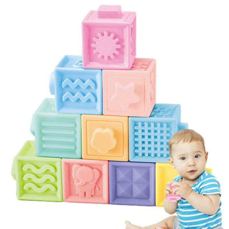 Blocs de construction Montessori en Silicone, Stocks colorés, jouets éducatifs créatifs, blocs de jeu à empiler, cadeaux de noël pour Bady