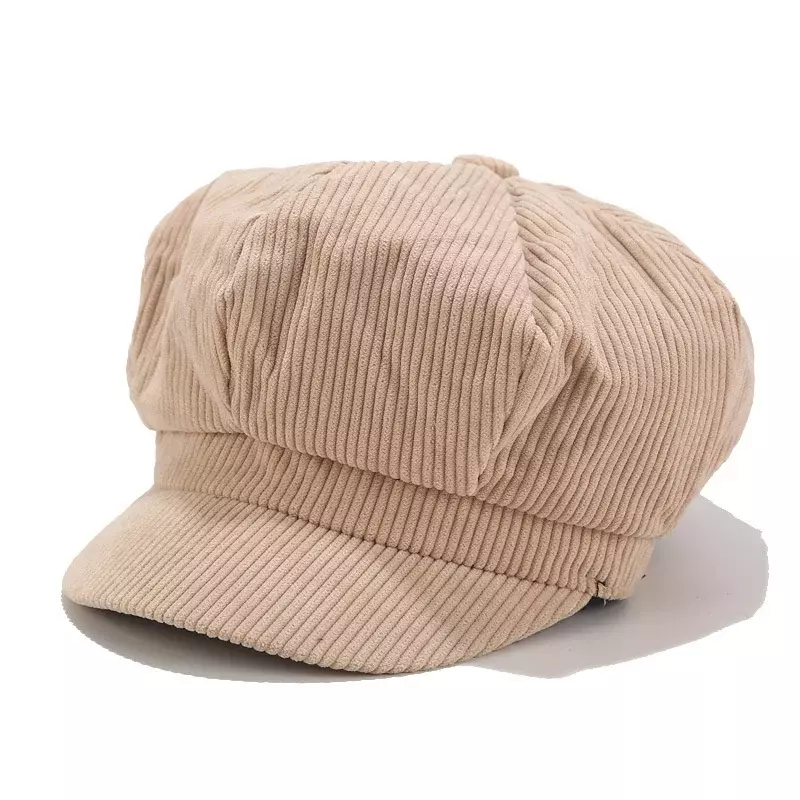 2024 sztruksowe ośmiokątne czapki Retro jednolity kolor kobiety Beret zima jesień czapka gazeciarza Vintage sztruks czapka czapka malarza