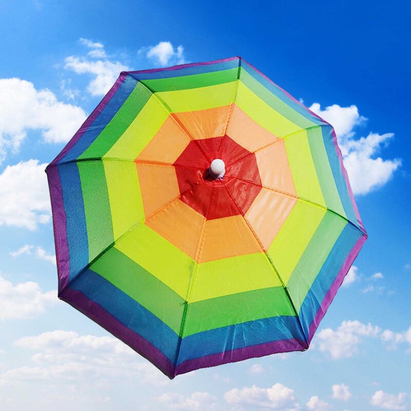 Sports Head Umbrella Caps Waterproof Elastic Rainbow Head Umbrella Caps for Outdoor Party Beach Hiking