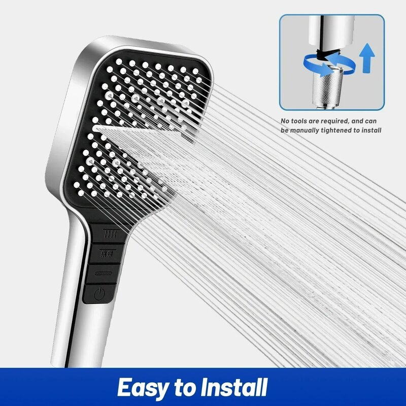 New Shower Head 2023 Rainfall High Pressure Water Saving 7 Modes Adjustable One Key Stop Button for Bathroom Accessory