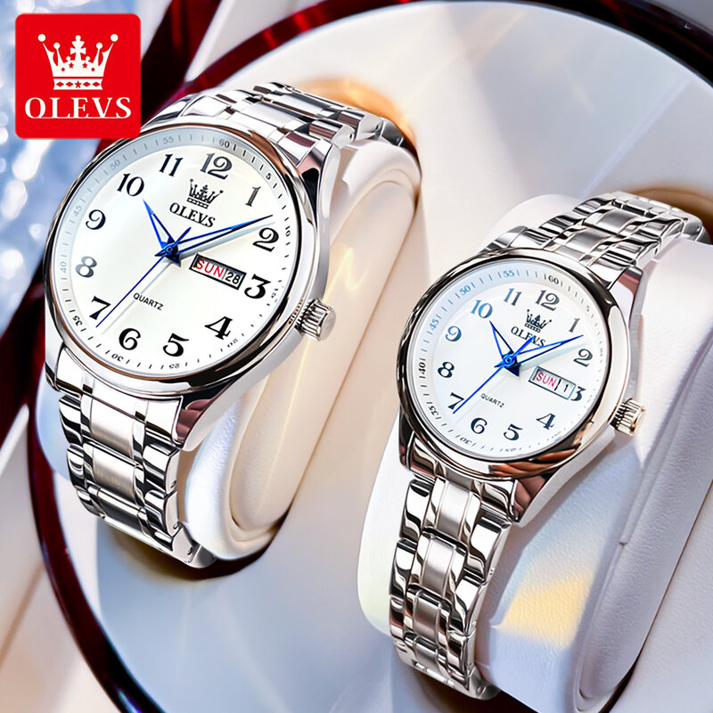 Часы наручные OLEVS мужские и женские кварцевые, брендовые водонепроницаемые светящиеся для влюбленных, с датой, Простые Модные