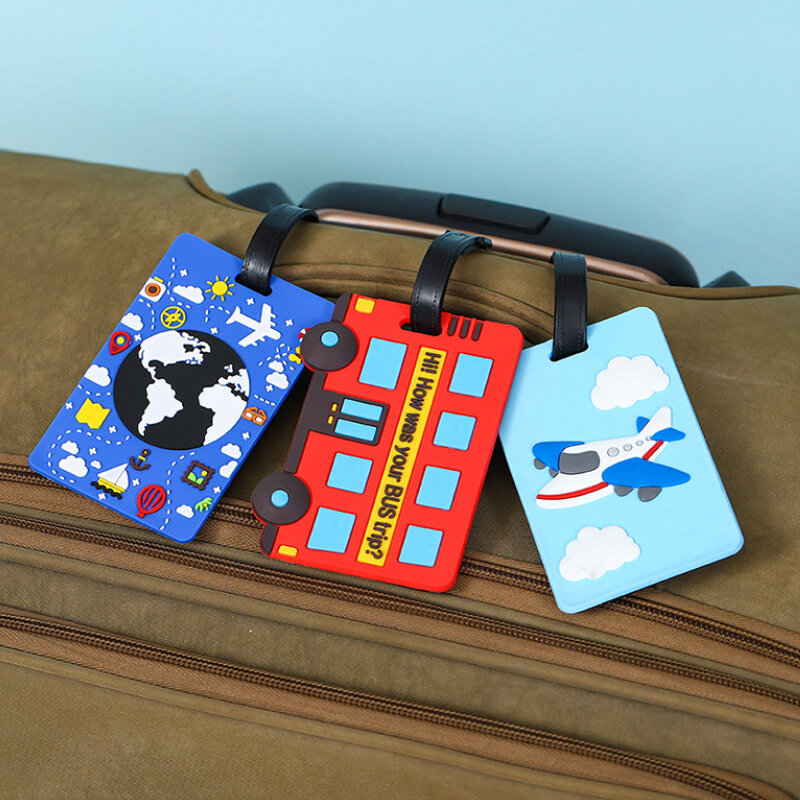 Tag bagasi silikon mobil kartun lucu kopor Travel Tag nama tas koper Boarding Pass aksesoris perjalanan