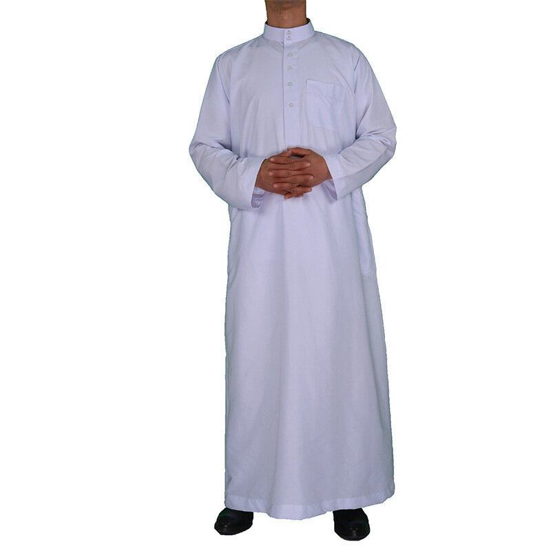 Abaya 남성용 스탠딩 칼라 이슬람 남성 의류, 아랍, 중동, 유럽 및 미국용 흰색 로브