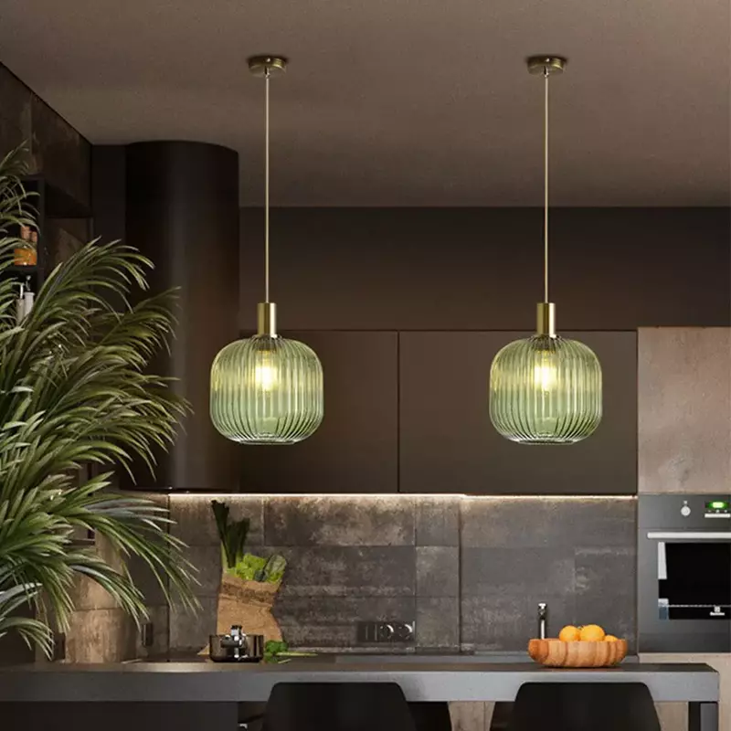 Skandynawski Retro restauracja kolorowe światła szklany wisiorek kreatywne lampa do salonu proste lampki nocne LED E27
