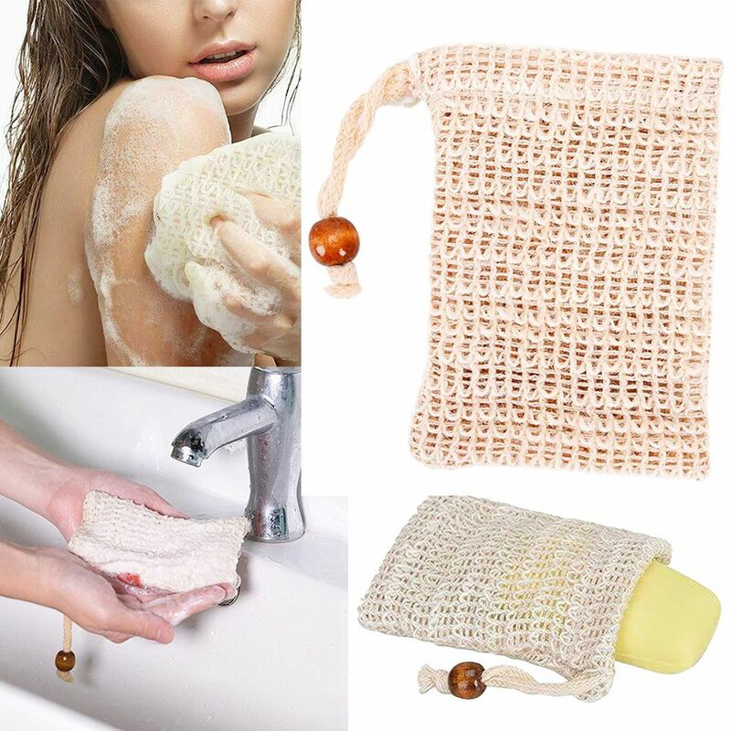 Bolsa de malla de espuma de ramio Natural respetuosa con la piel, bolsa ahorradora de jabón, esponja de ducha, bolsa de jabón de baño, 1 pieza