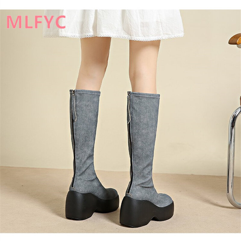 Internet celebrity Spicy Girls Fashion Boots Autumn/Winter Short Boots Women's Thick Sole Mid Sleeve Boots Elastic Slim Boots