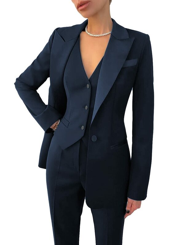 3 Stück Frauen Anzug Set Revers Blazer Business Jacke Weste Hosen Büro Dame Hosen anzüge formelle einreihige Party Ballkleid