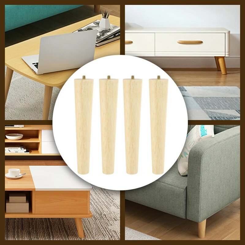 4 Pcs Furniture Legs Wooden Solid Furniture Feet Oblique/Straight Table Feet Non-slip Chair Feet Replacement Feet Sloping