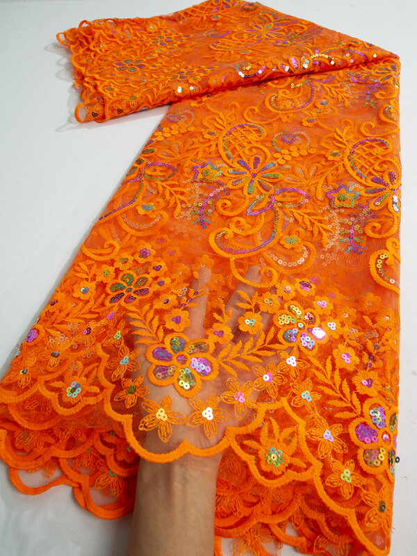 Африканская кружевная ткань для шитья одежды, платья, французская сетка с блестками, вышитая нигерийская Тюлевая ткань 2,5 ярдов, высокое качество 2024
