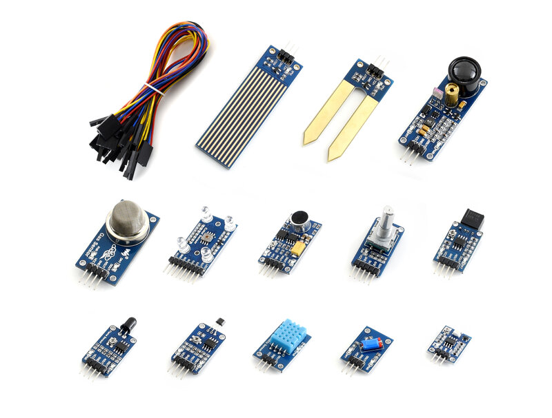 Zestaw czujników Waveshare Obsługuje zestawy 13 czujników Arduino, w tym gaz, kolor, dźwięk itp