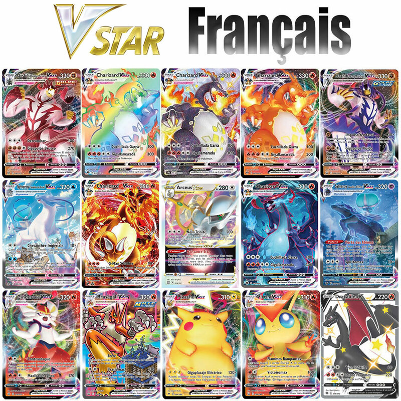 Cartas de Pokémon en francés, Arceus, estrella brillante, último Vstar Vmax Energy, arcoíris holográfico, juego de cartas, juguetes para niños, Francais