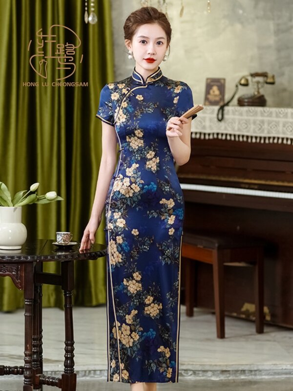 [Hong L] 2024 Новое шелковое платье-Ципао ручной работы из тонкого шелка тутового шелкопряда, китайское платье Qipao