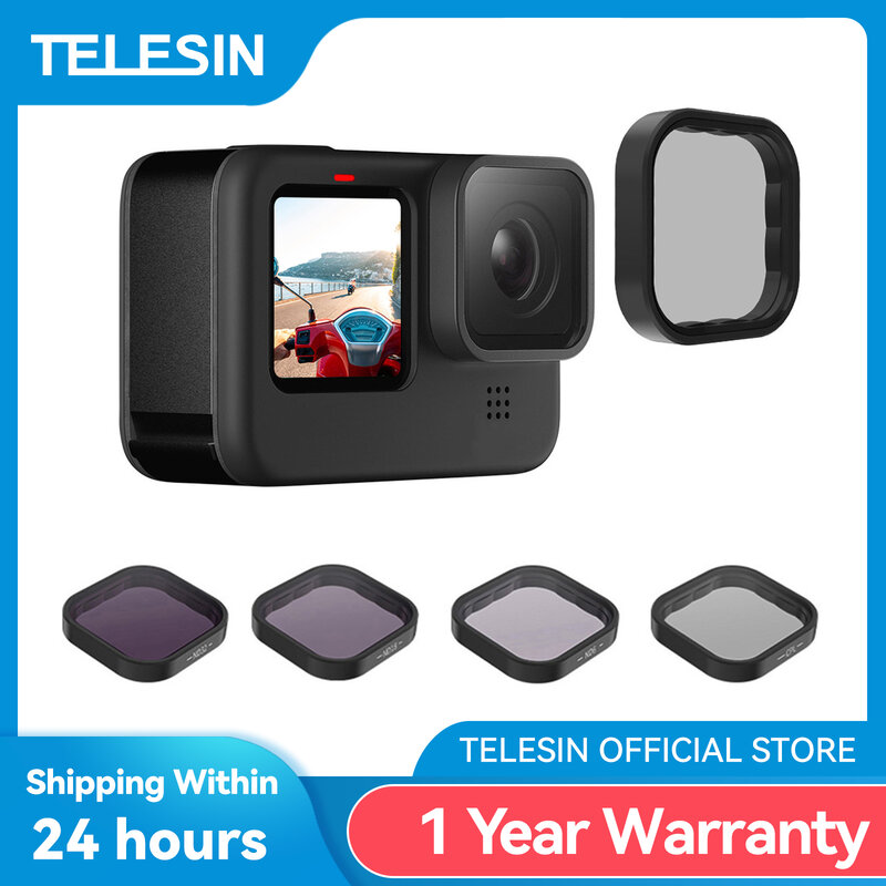 TELESIN-Ensemble de filtres d'objectif, cadre en alliage pour GoPro fore9 10 11 12, caméra d'action noire ND CPL