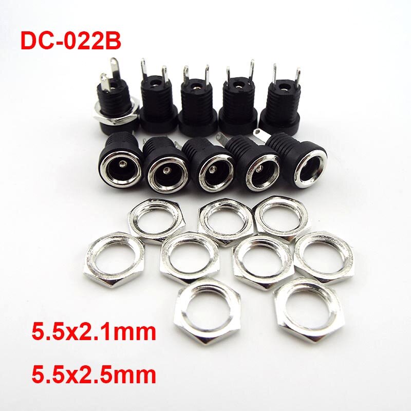 DC022B 5.5 x 2.1mm DC Power Jack Supply Socket Connector DC Female 2 Terminal 2 Pin Panel Mount Connector Plug Adapter 5.5*2.5